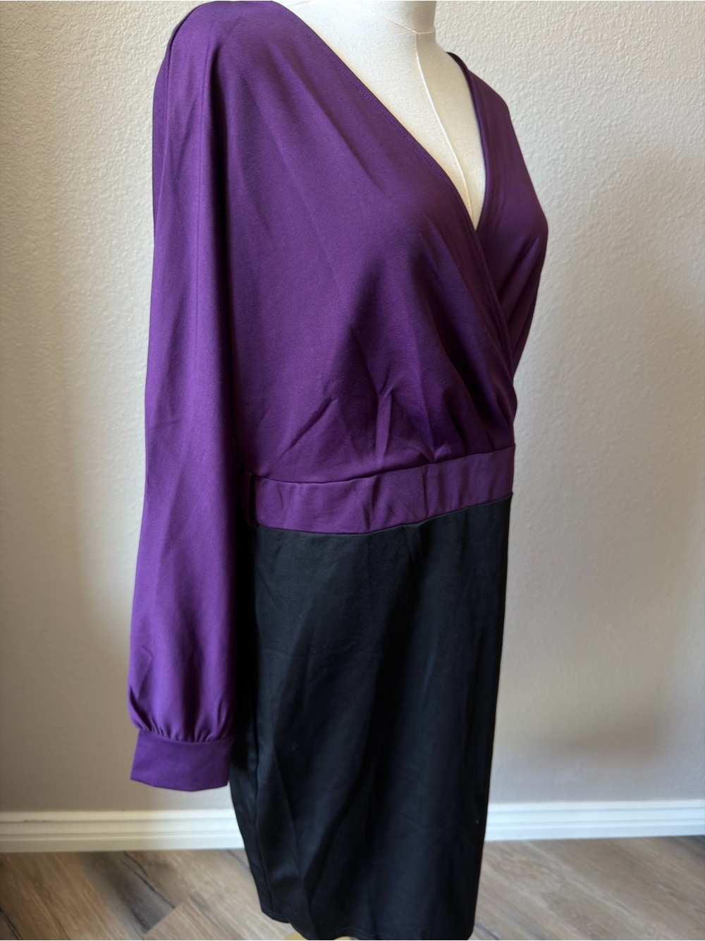 NWT Grace Karin Purple and Black Wrap Midi Dress, Large - Picture 5 of 9